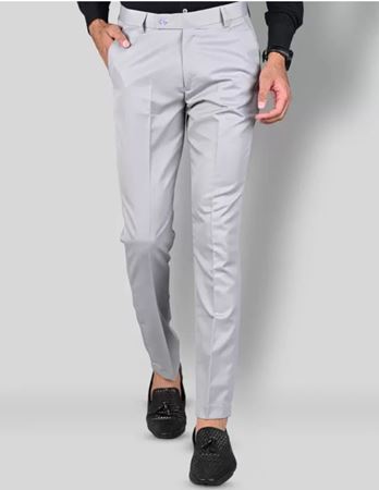 Picture of Grey cotton slim fit men's formal pant