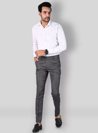 Picture of Grey cotton slim fit men's formal pant